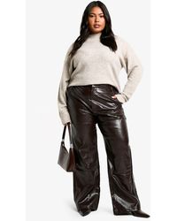 Boohoo - Plus Croc Pu Straight Leg Trouser - Lyst
