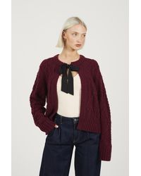 Brave Soul - Crew Neck Cable Knit Cardigan With Bow - Lyst