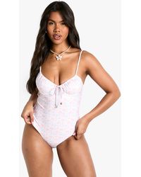 Boohoo - Shell Print Pearl Trim Underwire Bathing Suit - Lyst