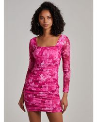 Pink Vanilla - Vanilla Graphic Floral Long Sleeve Square Neck Dress - Lyst
