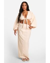 Boohoo - Plus Cotton Tie Side Maxi Skirt - Lyst
