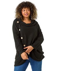 Roman - Curve Cowl Neck Button Wrap Top - Lyst