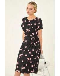 Roman - Petite Floral Side Tie Midi Dress - Lyst