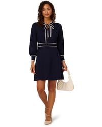 Adrianna Papell - Tie Neck Tipped Fit And Flare Knee Length Sweater Dress - Lyst
