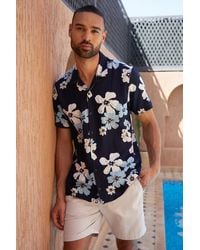 Threadbare - 'Terrace' Cotton Floral Print Revere Collar Short Sleeve Shirt - Lyst