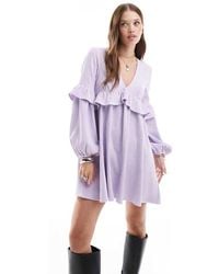 ASOS - Cord Smock Mini Dress With Frill Detail - Lyst