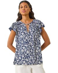 Roman - Floral Print Frill Sleeve Tie Top - Lyst