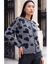Roman - Heart Print Chunky Knit Cardigan - Lyst