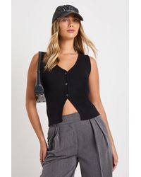 Boohoo - Premium Chunky Rib V Hem Knitted Waistcoat - Lyst