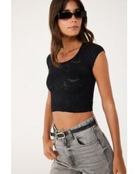 No Matter What - Schwarzes Spitzen-Kurzarm-Crop-Top - Lyst