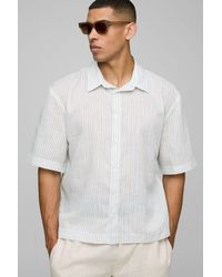 BoohooMAN - Oversized Half Sleeve Stripe Slub Collared Shirt - Lyst