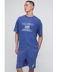 BoohooMAN - Oversized Loopback Washed Italia Printed Short Set - Lyst