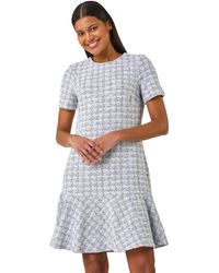Roman - Textured Stretch Frill Hem Dress - Lyst