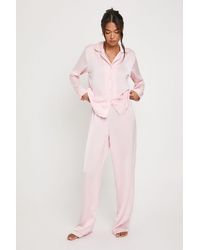 Boohoo - Satin Piping Detail Long Sleeve Shirt & Trousers Pyjama Set - Lyst