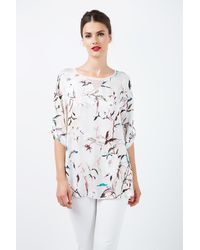 Conquista - Satijnen Top Met Print En V-detail - Lyst