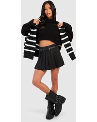 Boohoo - Petite Belt Detail Pleated Woven Mini Skirt - Lyst