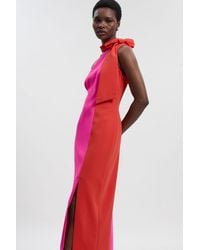Karen Millen - Petite Soft Tailored Colour Block Bow Tie Neck Midi Dress - Lyst