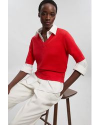 Karen Millen - Viscose Blend V Neck Knitted Short Sleeve Top - Lyst