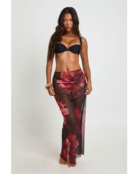 Boohoo - Floral Print Sheer Mesh Maxi Beach Skirt - Lyst