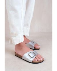Where's That From - 'Sequoia' Flat Single Strap Sandals With Buckle Detail - Lyst