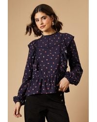Oasis - Ditsy Printed Ruffle Lace Trim Top - Lyst