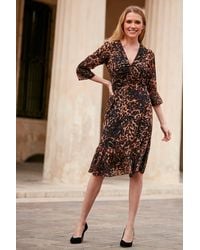 Sosandar - Rich Chocolate Animal Print Fit & Flare Dress - Lyst