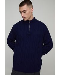 BoohooMAN - Regular Fit Cable Knitted 1/4 Zip Jumper - Lyst