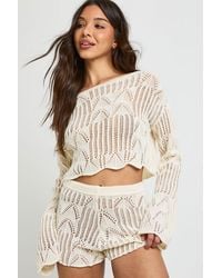Boohoo - Patterned Slash Neck Beach Crochet Top - Lyst