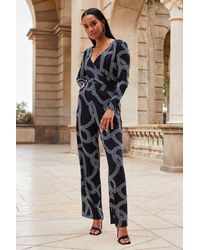 Sosandar - Geometric Print Faux Wrap Front Jumpsuit Viscose - Lyst