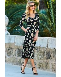 Sosandar - Print Fit & Flare Midi Dress With Pockets - Lyst