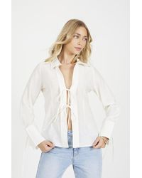 Brave Soul - Long Sleeve Tie Front Blouse - Lyst