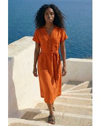 Roman - Button Linen Mix Midi Dress - Lyst