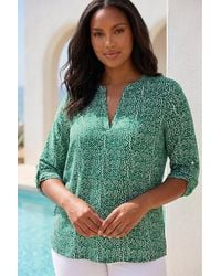 Roman - Curve Spot Print Notch Neck Top - Lyst