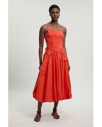 Karen Millen - Cotton Linen 3D Floral Bubble Hem Midi Dress - Lyst
