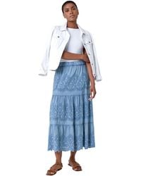 Roman - Broderie Elastic Waist A Line Tiered Midi Skirt - Lyst