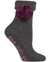 Elle - 1 Pair Ladies Wool Mix Slipper Socks With Pom Pom - Lyst