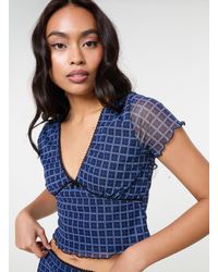 Pink Vanilla - Check Cap Sleeve Crop Top - Lyst