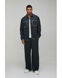 BoohooMAN - Waffle Contrast Stitch Oversized Shirt & Baggy Trouser Set - Lyst