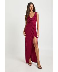 Boohoo - Slinky Ruched Wrap Maxi Dress - Lyst