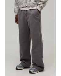 BoohooMAN - Wide Fit Half & Waistband Washed Twill Trouser - Lyst