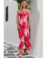 Sosandar - Floral Print Beaded Strap Detail Jersey Maxi Dress - Lyst