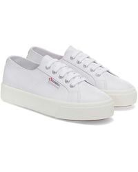 Superga - Ladies 2730 Nappa Leather Lace Up Trainers (Optical//Avorio) - Lyst