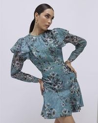 River Island - Mini Dress Floral Ruffle Lyocell - Lyst