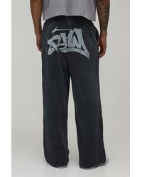 BoohooMAN - Extreme Wide Leg Graffiti Printed Washed Jogger - Lyst