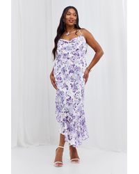 Boohoo - Plus Floral Cowl Back Asymmetric Maxi Dress - Lyst
