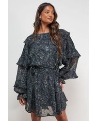 Oasis - Printed Ruffle Batwing Sleeve Mini Dress - Lyst