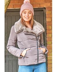 Roman - Faux Fur Collar Padded Biker Coat - Lyst