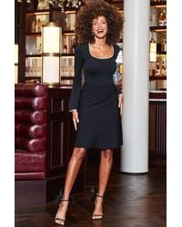Sosandar - Knitted Pearl Trim Fit & Flare Dress - Lyst