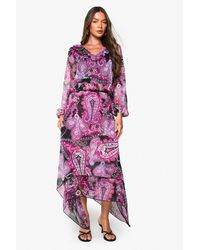 Boohoo - Paisley Chiffon Hanky Hem Midi Skirt - Lyst