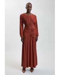 Karen Millen - Premium Ruched Long Sleeved Jersey Maxi Dress - Lyst